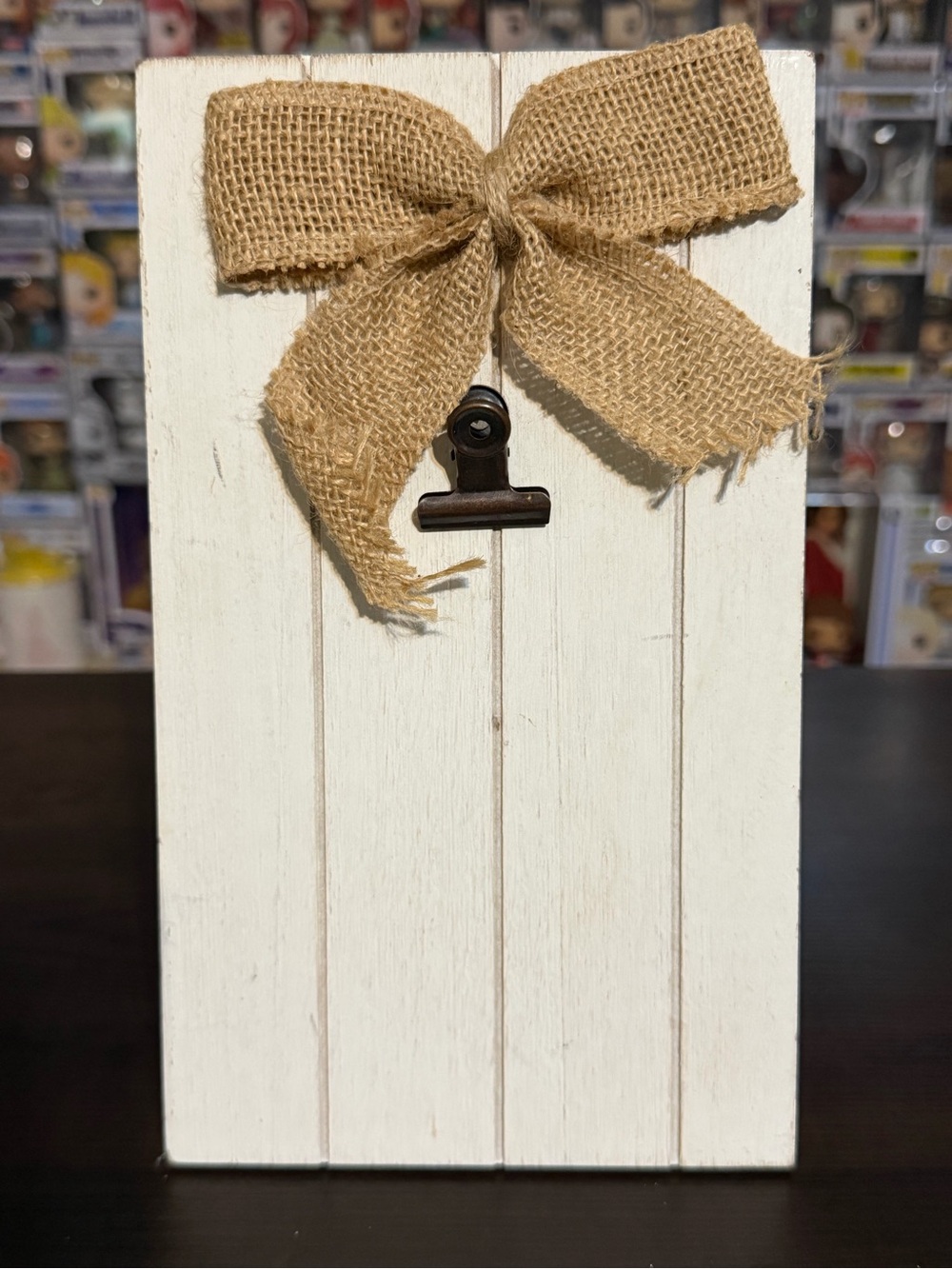 Rustic Wood Photo Clip with Burlap Bow